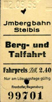 Fahrkarte Imbergbahn Steibis 1959 Bergbahn