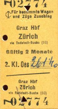 Fahrkarte Graz - Zürich