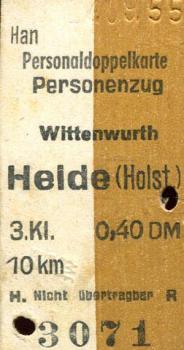 Rückfahrkarte Wittenwurth - Heide Holstein 1955 3. Klasse