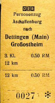 Fahrkarte Aschaffenburg Dettingen Großostheim