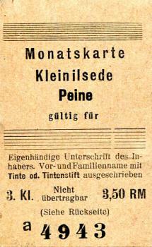 Monatskarte Kleinilsede - Peine 3. Kl.