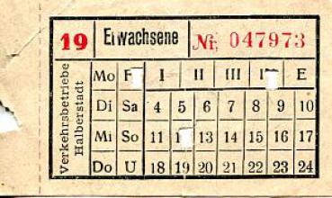 Fahrschein Verkehrsbetriebe Halberstadt