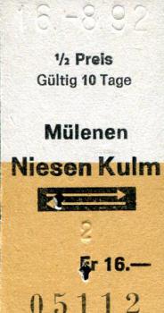 Fahrkarte Mülenen - Niesen Kulm 1992