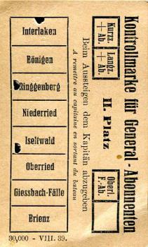 Fahrkarte Kontrollmarke Interlaken - Brienz