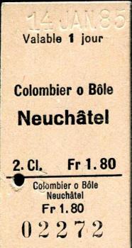 Fahrkarte Colombier o Bole - Neuchatel