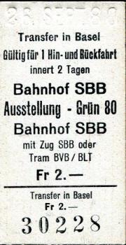 Fahrkarte Transfer Basel Bahnhof - Ausstellung 1980