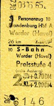 Fahrkarte Brandenburg - Werder - S-Bahn Preisstufe 4