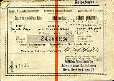 Fahrscheinheft 1934 3. Klasse