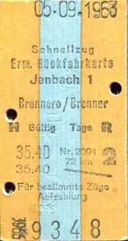 Rückfahrkarte Jenbach Brenner Brennero