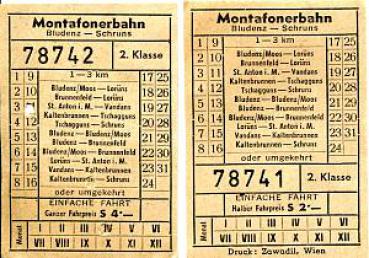 2 Fahrscheine Montafonerbahn Bludenz - Schrunz