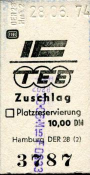 IC / TEE Zuschlag 10,00 DM