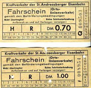 2 Fahrscheine Kraftverkehr St. Andreasberger Eisenbahn