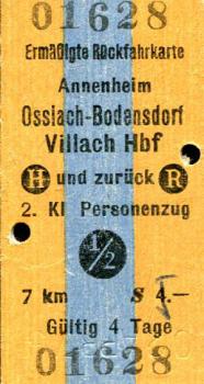 Fahrkarte Annenheim - Ossiach-Bodensdorf Villach 1/2 Preis