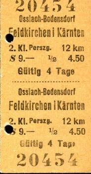 Fahrkarte Ossiach-Bodensdorf - Feldkirchen in Kärnten