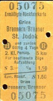 Fahrkarte Gries - Brennero / Brenner St Jodok