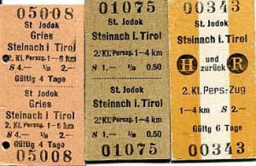 3 Fahrkarten St Jodok - Gries - Steinach i Tirol