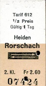 Fahrkarte Heiden - Rorschach Tarif 612