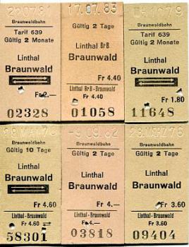 6 Fahrkarten Braunwaldbahn Linthal