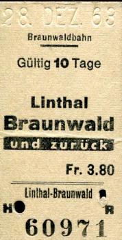 Fahrkarte Linthal - Braunwald 1963