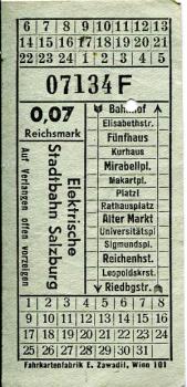 Fahrschein Elektrische Stadtbahn Salzburg 0,07 RM