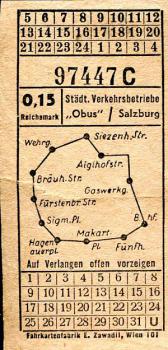 Fahrschein O-Bus Salzburg 0,15 RM