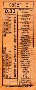 Fahrschein Salzburger Eisenbahn und Tramway Gesellschaft 0,33 RM