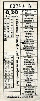 Fahrschein Salzburger Eisenbahn und Tramway Gesellschaft 0,20 RM