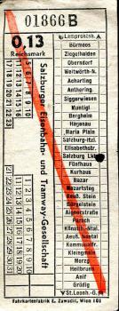 Fahrschein Salzburger Eisenbahn und Tramway Gesellschaft 0,13 RM