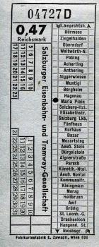 Fahrschein Salzburger Eisenbahn und Tramway Gesellschaft 0,47 RM