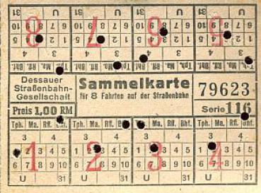 Sammelkarte Straßenbahn Dessau 1 RM