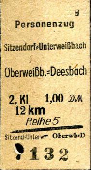 Fahrkarte Sitzendorf-Unterweißbach - Oberweißbach-Deesbach