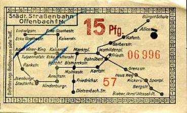 Fahrschein Straßenbahn Offenbach 15 Pfg