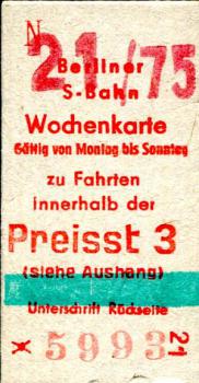 Wochenkarte S-Bahn Berlin West Preisstufe 3 Rotdruck