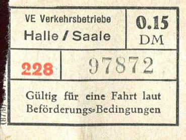 Fahrschein Verkehrsbetriebe Halle 0,15 DM