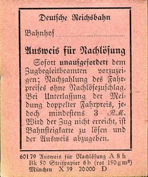 Ausweis für Nachlösung 1939