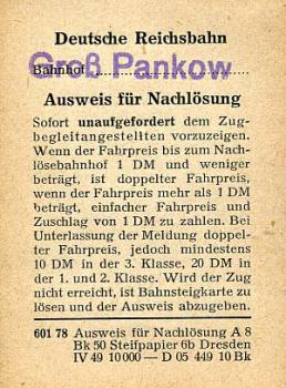 Ausweis für Nachlösung Bahnhof Groß Pankow