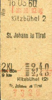 Fahrkarte Kitzbühel - St. Johann in Tirol 1960