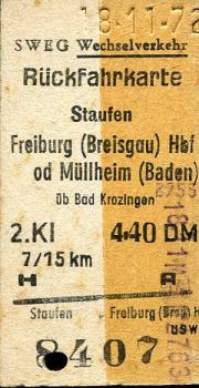 Fahrkarte SWEG Staufen - Freiburg Mülheim