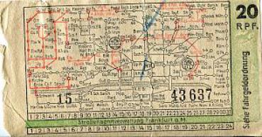 Fahrschein Straßenbahnverwaltung Frankfurt a.M. 20 Rpf