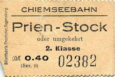 Fahrschein  Chiemseebahn Prien Stock 2. Klasse