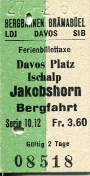 Fahrkarte Bergbahnen Brämabüel Davos Jakobshorn Bergfahrt 1960