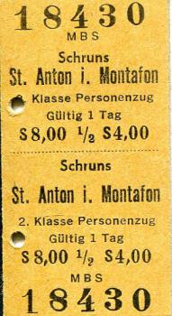 Fahrkarte Personenzug Schruns St. Anton i. Montafon 2. Klasse