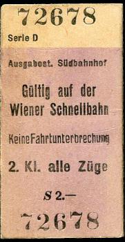 Fahrkarte Wiener Schnellbahn Wien Südbahnhof