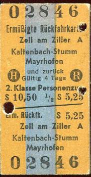 Fahrkarte Zell am Ziller - Kaltenbach - Mayrhofen