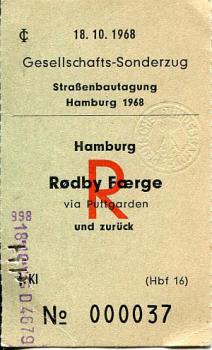 Fahrschein Sonderzug Straßenbautagung 1968 Hamburg - Rodby