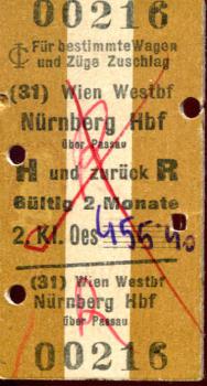 Fahrkarte Wien Westbf – Nürnberg 1965