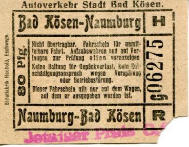 Fahrschein Autoverkehr Bad Kösen Naumburg 80 Pfennig