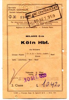 Fahrschein Milano – Köln 1959