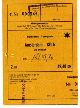 Fahrschein Amsterdam – Köln 1970