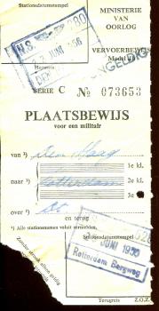 Platzkarte Plaatsbewijs Den Haag – Rotterdam 1956